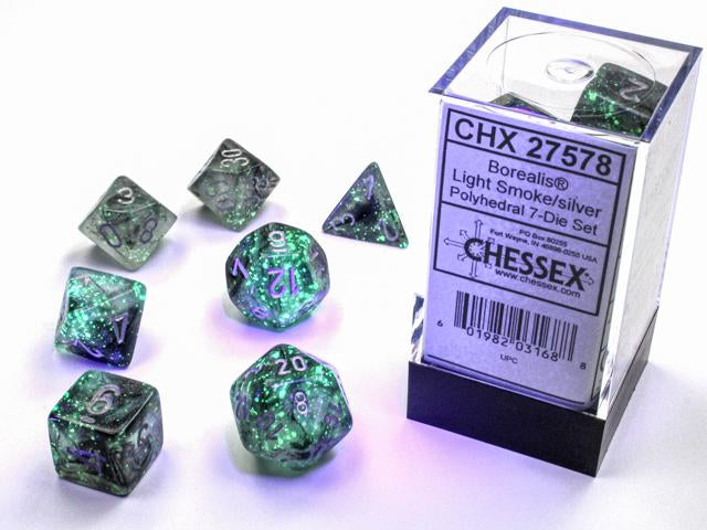 Borealis® Polyhedral Light Smoke/silver Luminary 7-Die Set (Chessex) (27578)
