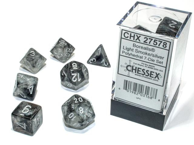 Borealis® Polyhedral Light Smoke/silver Luminary 7-Die Set (Chessex) (27578)