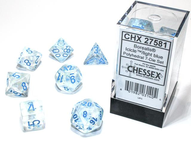 Borealis® Polyhedral Icicle™/light blue Luminary 7-Die Set (Chessex) (27581)