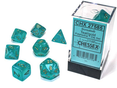 Borealis® Polyhedral Teal/gold Luminary 7-Die Set (Chessex) (27585)
