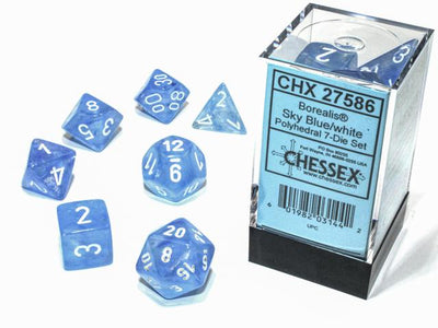 Borealis® Polyhedral Sky Blue/white 7-Die Set (Chessex) (27586)