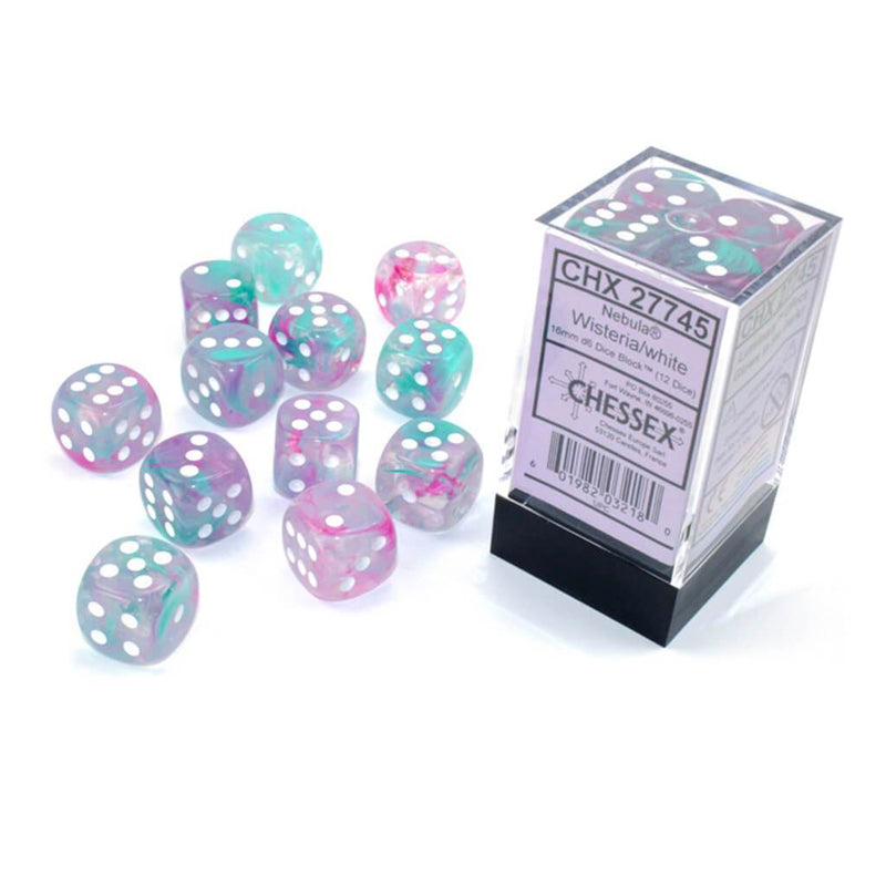 Nebula™ 16mm d6 Wisteria/white Luminary Dice Block™ (12 dice) (Chessex) (27745)