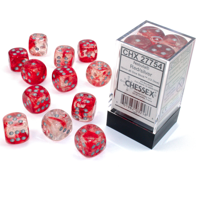 Nebula™ 16mm d6 Red/silver Luminary Dice Block™ (12 dice) (Chessex) (27754)