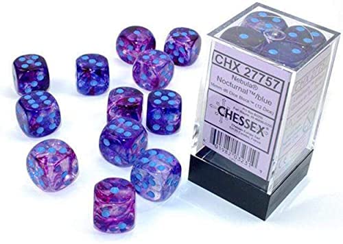 Nebula™ 16mm d6 Nocturnal/blue Luminary Dice Block™ (12 dice) (Chessex) (27757)