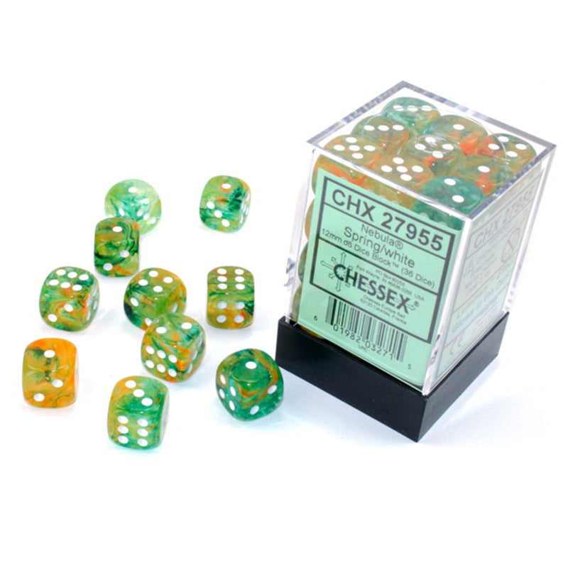 Nebula™ 12mm d6 Spring/white Luminary Dice Block™ (36 dice) (Chessex) (27955)