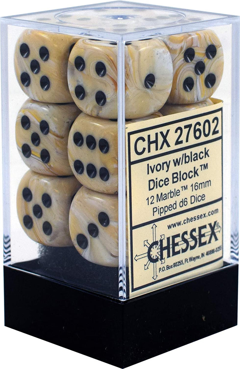 Marble 16mm d6 Ivory/black Dice Block™ (Chessex) (27602)