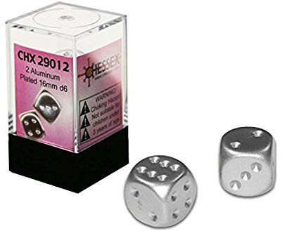 Aluminum (matte finish) Metallic 16mm d6 Pair (Chessex) (29012)