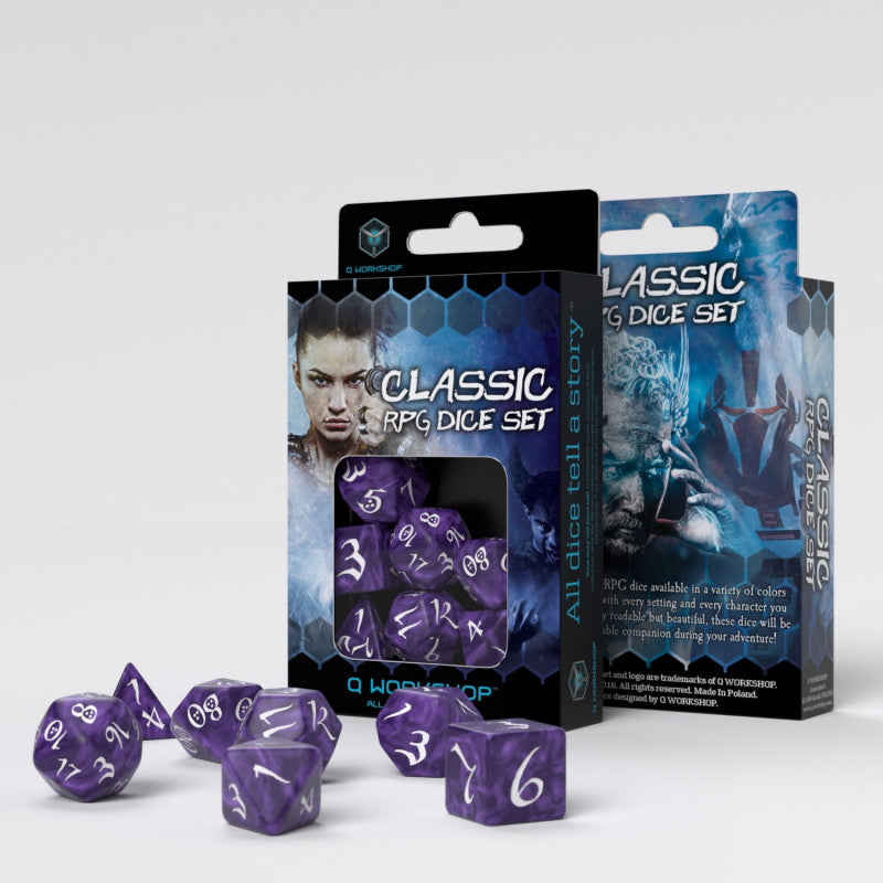 Classic RPG Lavender & white Dice Set (7) (Q-Workshop) (SCLE07)