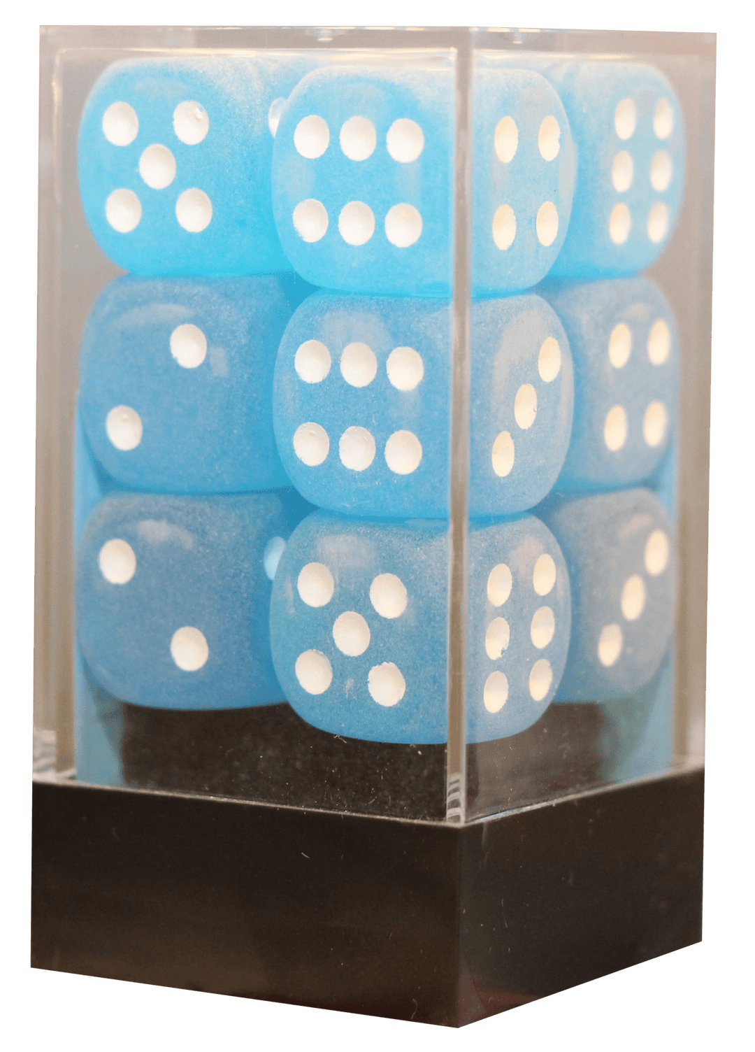 Frosted 16mm D6 Caribbean blå m/hvid terninger (Chessex) (27616)