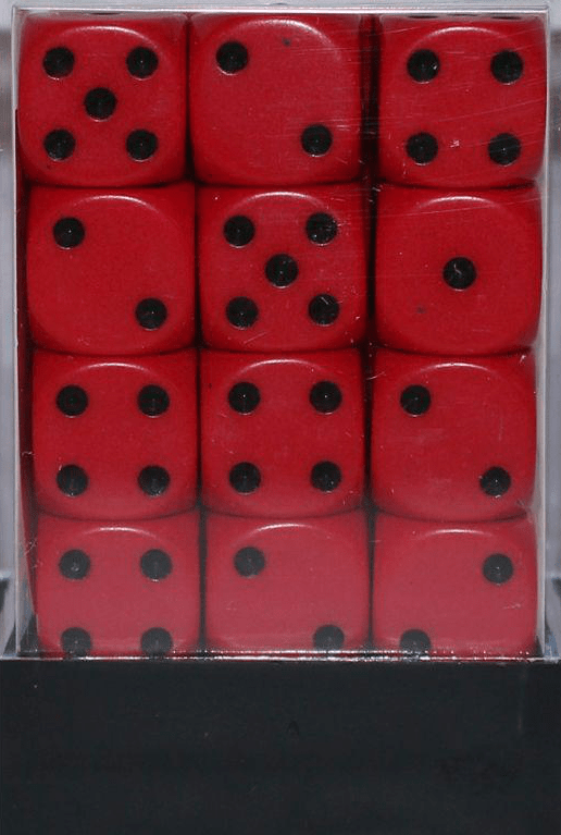 Opaque 12mm D6 rød m/sort terninger (25814) (Chessex)