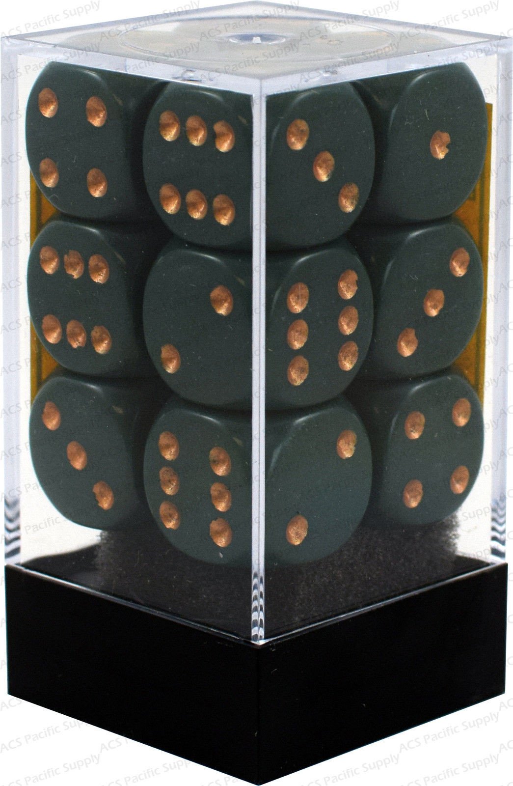 Opaque 16mm D6 - Dusty Green w/copper (25615) - Chessex