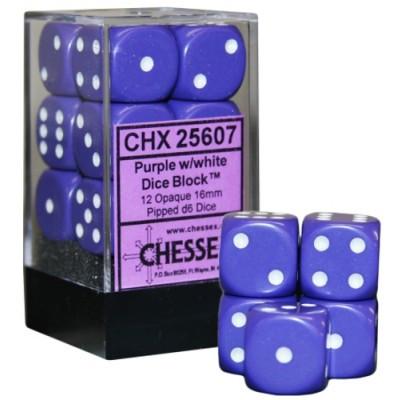 Opaque 16mm D6 lilla m/hvid terninger (25607) (Chessex)
