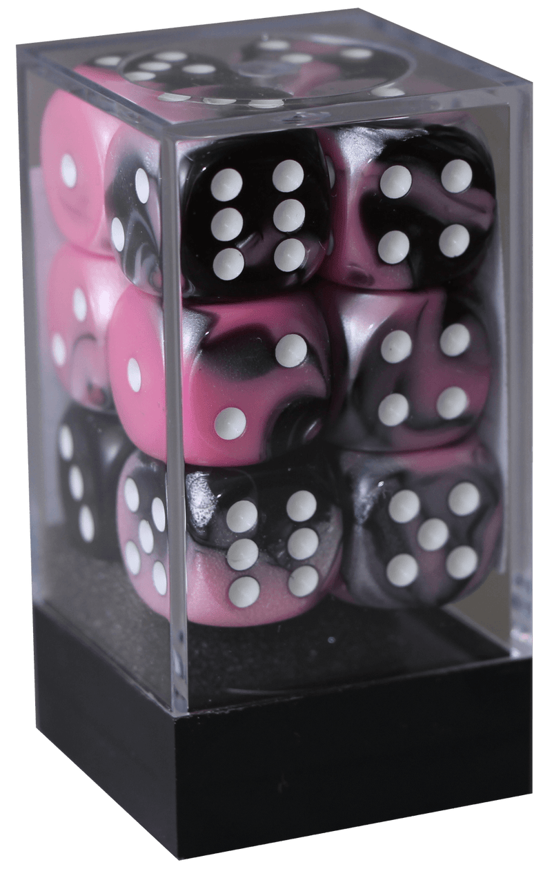 Gemini 16mm D6 sort-pink m/hvid terninger (Chessex)(26630)