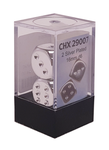 Silver Metallic 16mm d6 Pair  (Chessex) (29007)