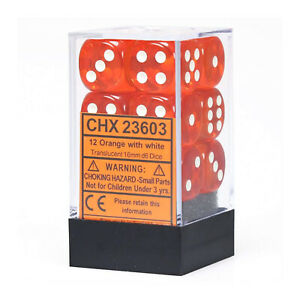 Translucent 16mm D6 Orange/white (Chessex) (23603)