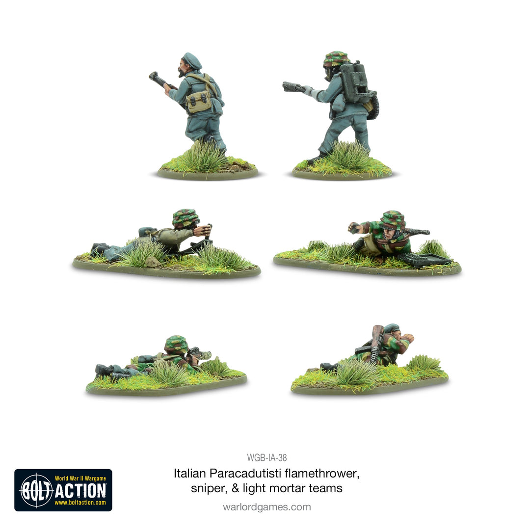 Bolt Action: Italian Paracadutisti flamethrower, sniper & light mortar teams