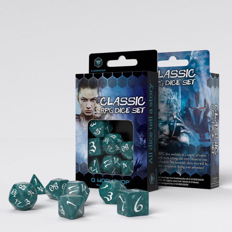Classic RPG Stormy & white Dice Set (7) (Q-Workshop) (SCLE1A)