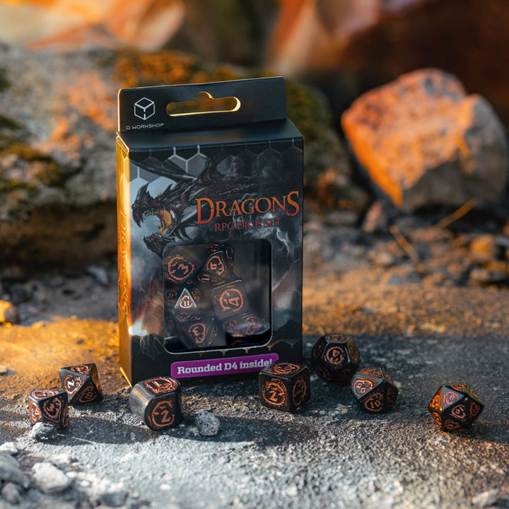 Dragons Modern Dice Set: Obsidian (Q-Workshop) (RDRA07)
