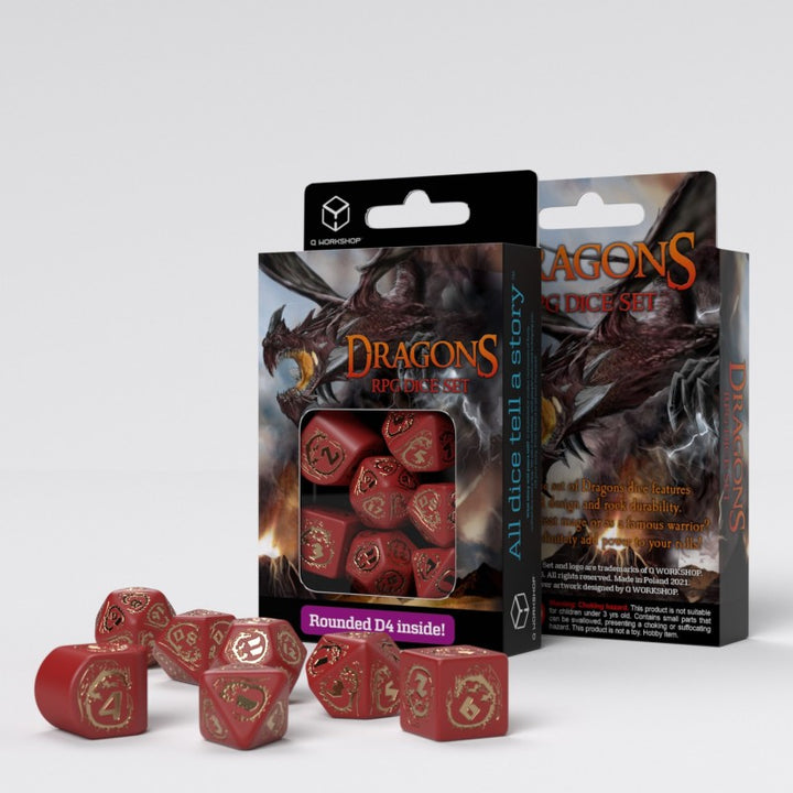 Dragons Modern Dice Set Red & Gold (Q-Workshop) (RDRA4C)