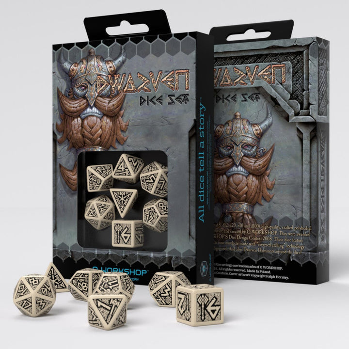 Dwarven Beige & black Dice Set (7) (Q-Workshop) (SDWA01)