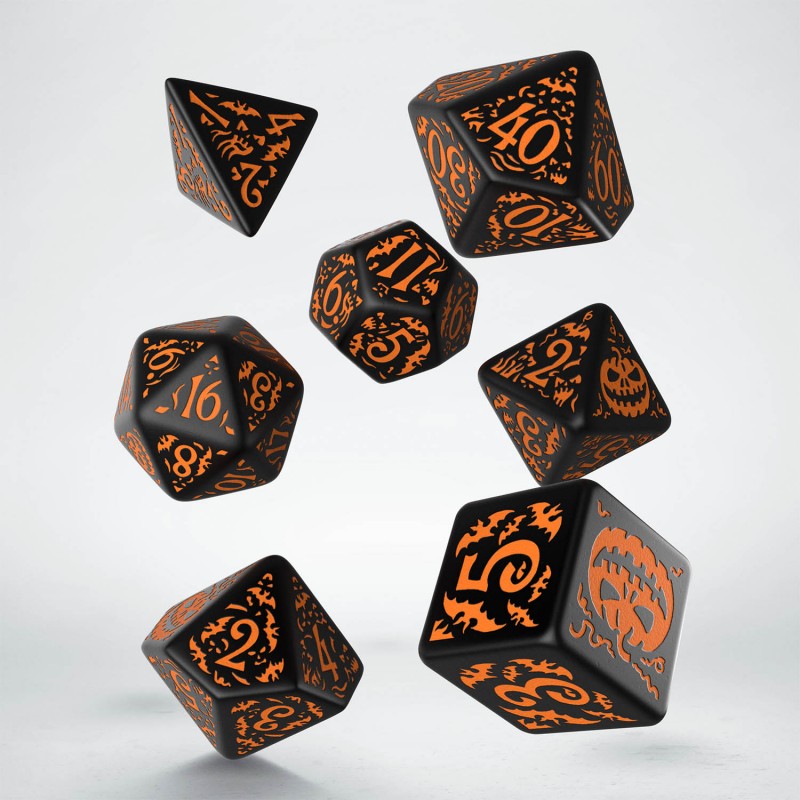 Halloween Pumpkin Black & orange Dice Set (7) (Q-Workshop) (SHAP01)