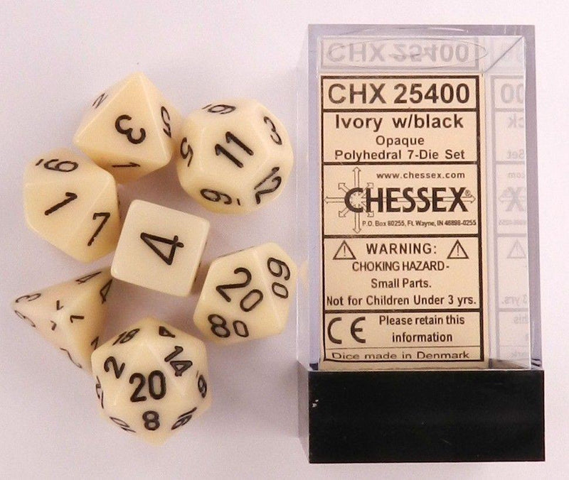 Opaque rollespilsterninger elfenben m/sort (Chessex)(25400)