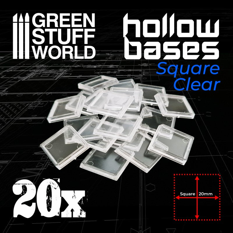 Plastic CLEAR Square Hollow Base 20mm (Green Stuff World)