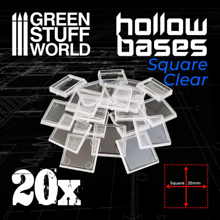 Plastic CLEAR Square Hollow Base 25mm (Green Stuff World)