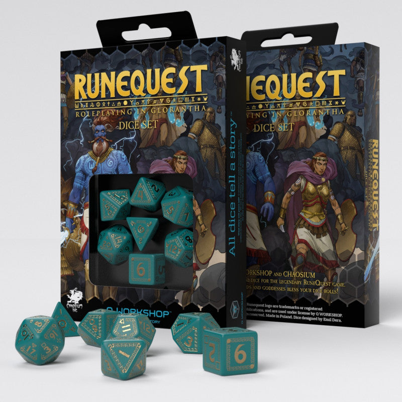 RuneQuest Turquoise & gold Dice Set (7) (Q-Workshop) (SRQU97)