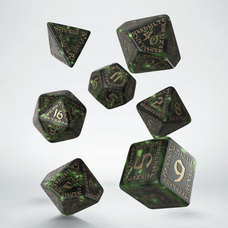 Runic Bottle-green & gold Dice Set (Q-Workshop) (SRUN05)