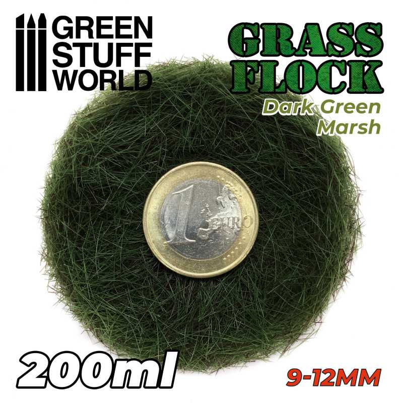 Static Grass Flock 9-12mm - DARK GREEN MARSH - 200 ml (Green Stuff World)