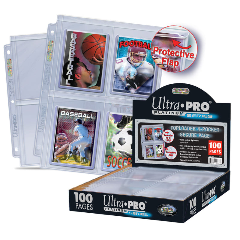 Premium Series 4-Pocket Secure Pages (100ct) for Toploaders (Ultra PRO)